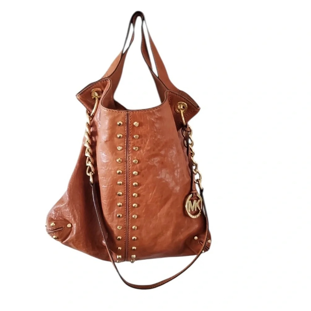 EUC Michael Kors Uptown Astor Brown Hobo Bag Boho style gold hardware - Picture 2 of 13